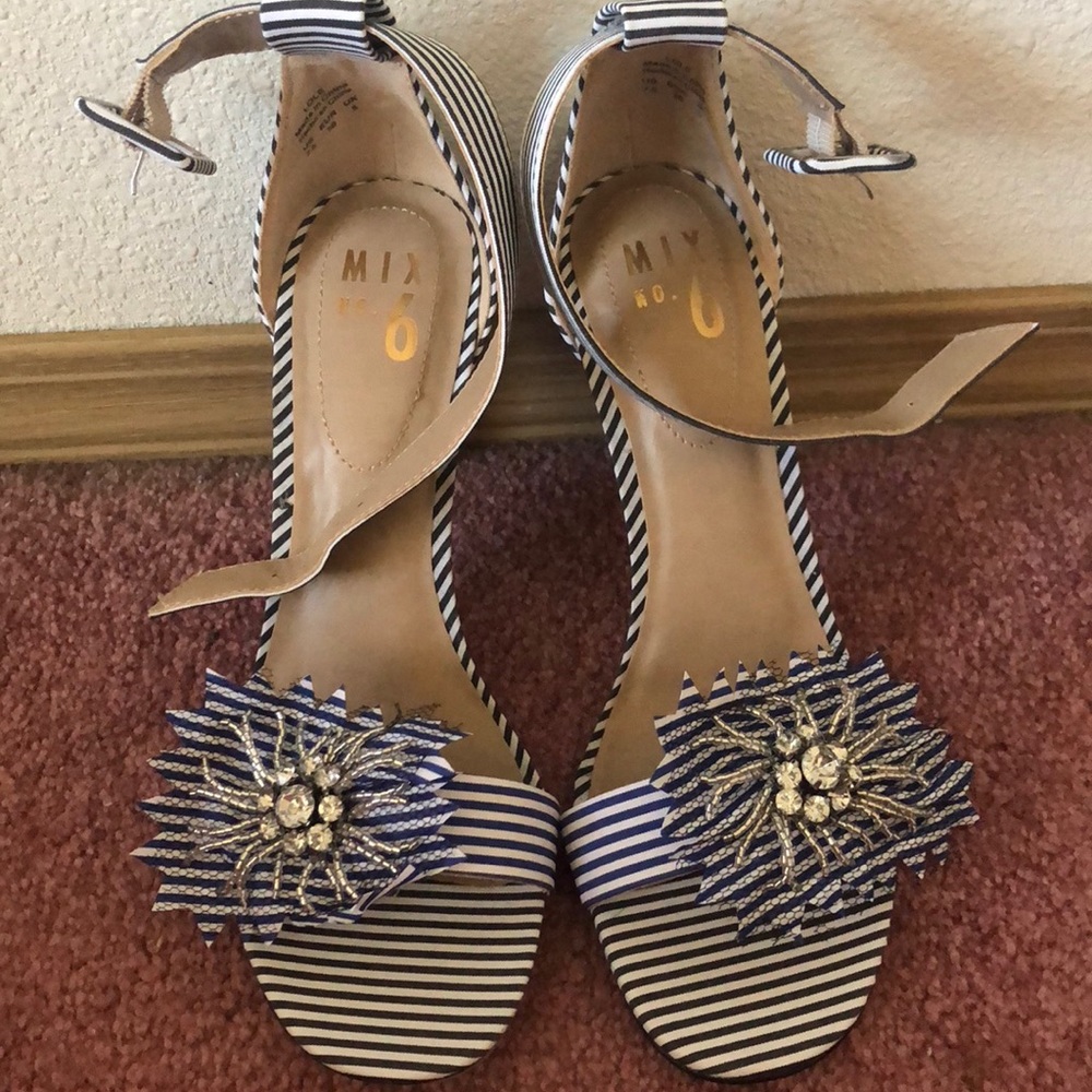 Blue and white heels